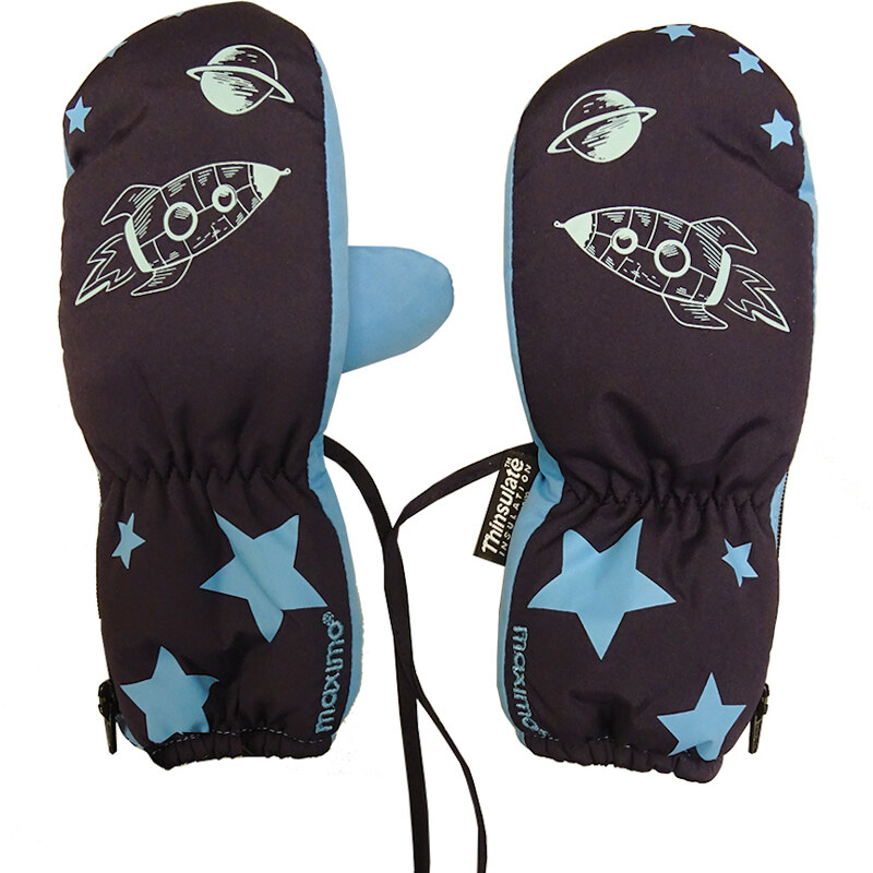 Maximo Dětské zimní rukavice modré Vesmír s raketou