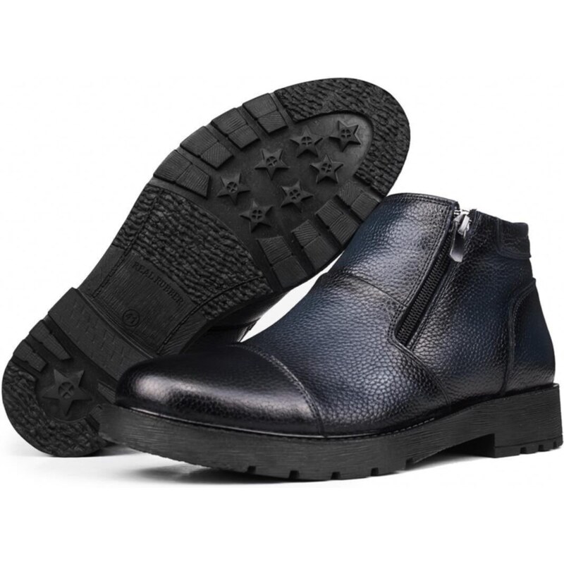 Ducavelli Liverpool Genuine Leather Non-Slip Sole Zippered Chelsea Daily Boots Navy Blue.