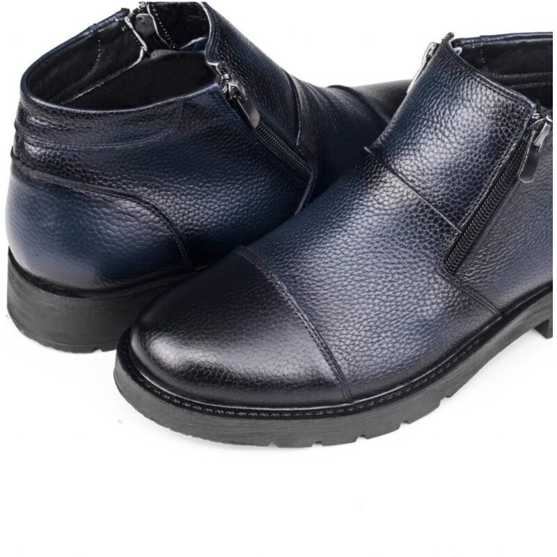 Ducavelli Liverpool Genuine Leather Non-Slip Sole Zippered Chelsea Daily Boots Navy Blue.