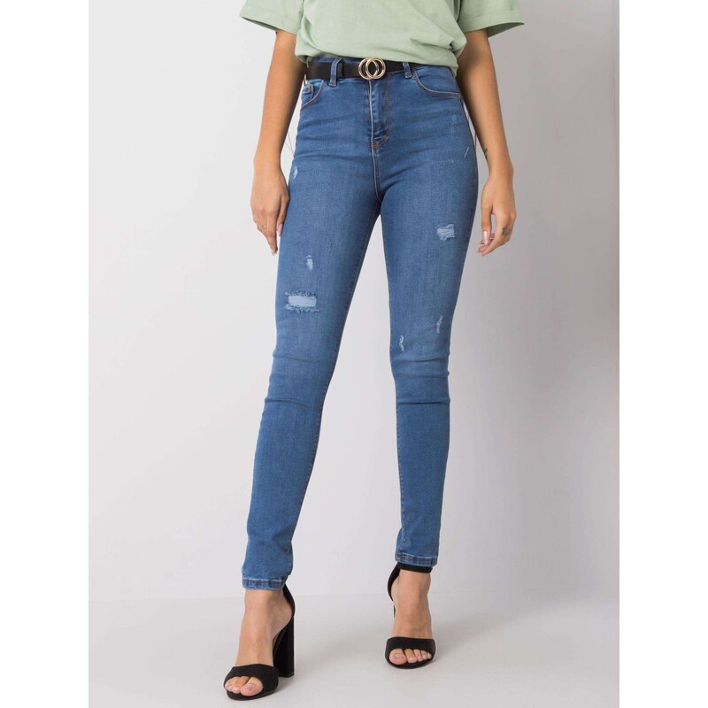 RUE PARIS MODRÉ DÁMSKÉ SKINNY DŽÍNY -BLUE Denim vzor