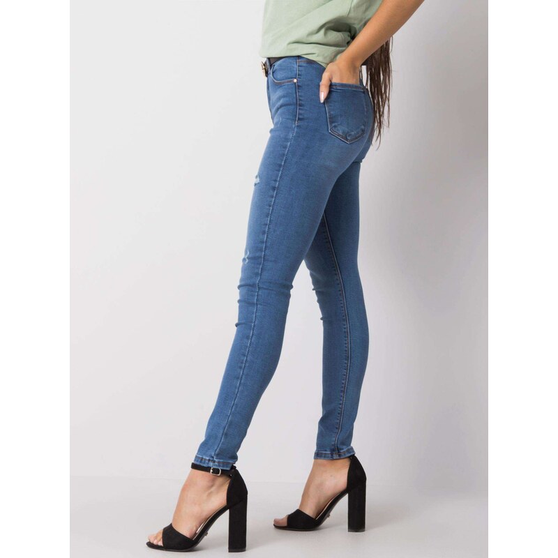 RUE PARIS MODRÉ DÁMSKÉ SKINNY DŽÍNY -BLUE Denim vzor