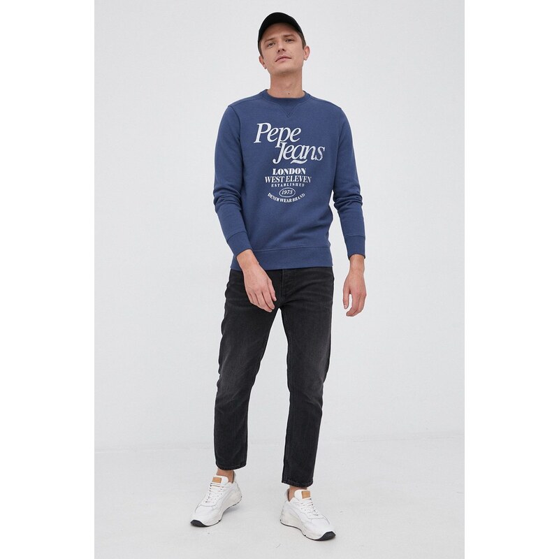 Bavlněná mikina Pepe Jeans pánská, tmavomodrá barva, s potiskem