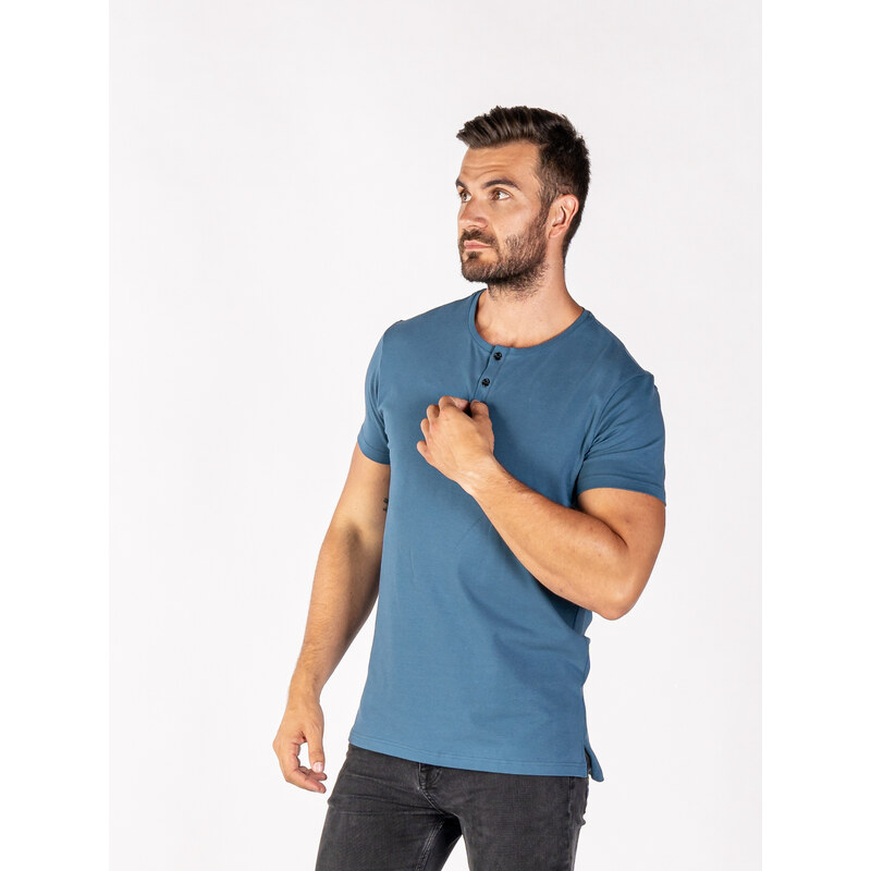 TallGuys Pánské rozstřižené tričko | knoflíček | Denim blue