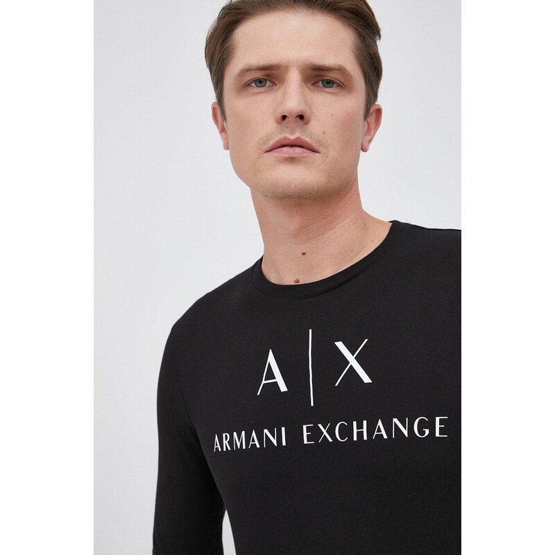Tričko s dlouhým rukávem Armani Exchange pánské, černá barva, s potiskem, 8NZTCH Z8H4Z NOS