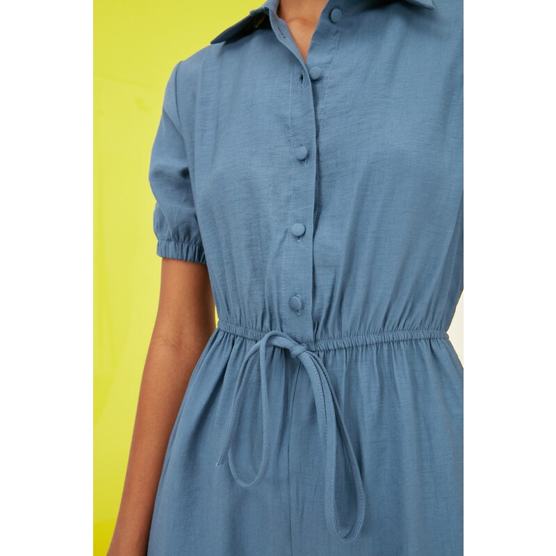 Trendyol Indigo Ruffled Button Jumpsuit