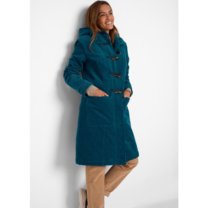 bonprix Kabát dufflecoat s podšívkou, z manšestru modrá Žena 114475512