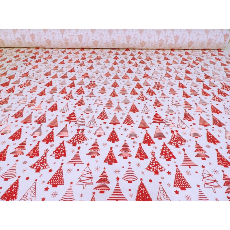 DOMESTINO 120/ 22042-1 Vánoční stromky červené na bílé - 160cm / VELKOOBCHOD