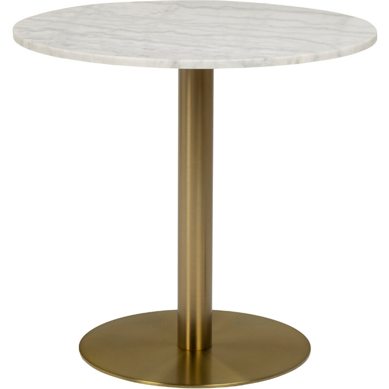 Scandi Bílý mramorový bistro stůl Aron 80 cm se zlatou kartáčovanou podnoží