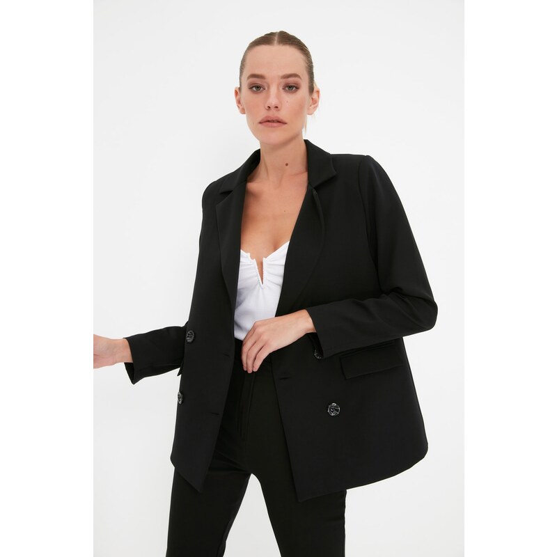 Trendyol Black Regular Lined Blazer with Buttons