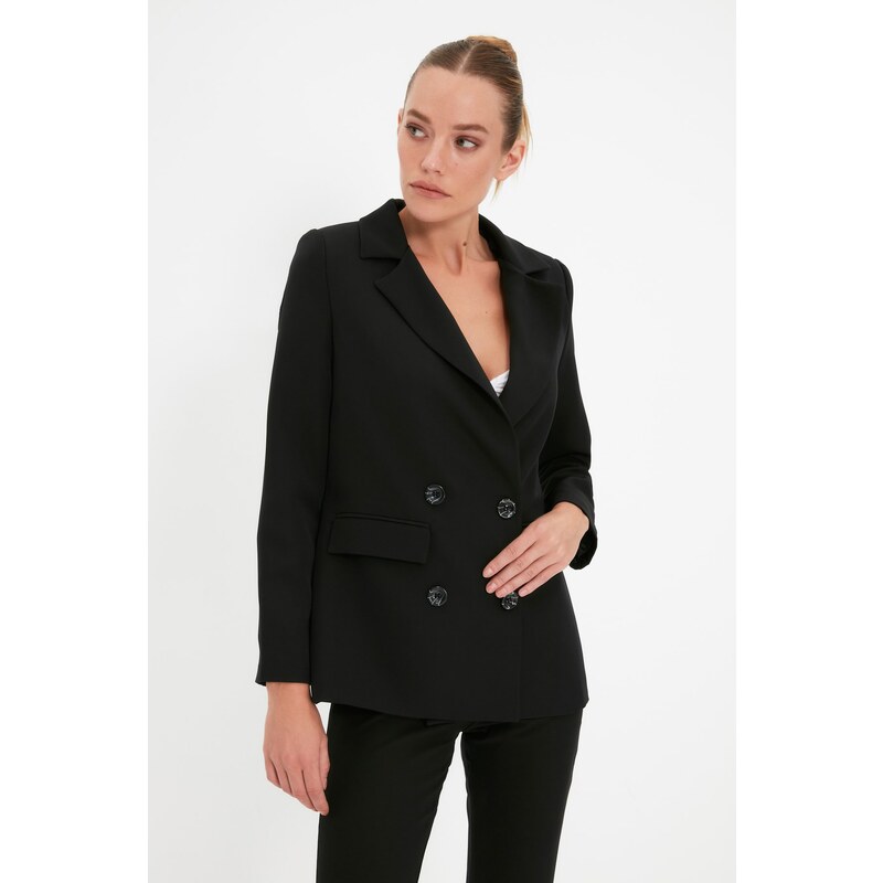 Trendyol Black Regular Lined Blazer with Buttons