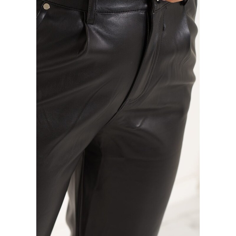Due Linee Dámské koženkové kalhoty s pásky černé