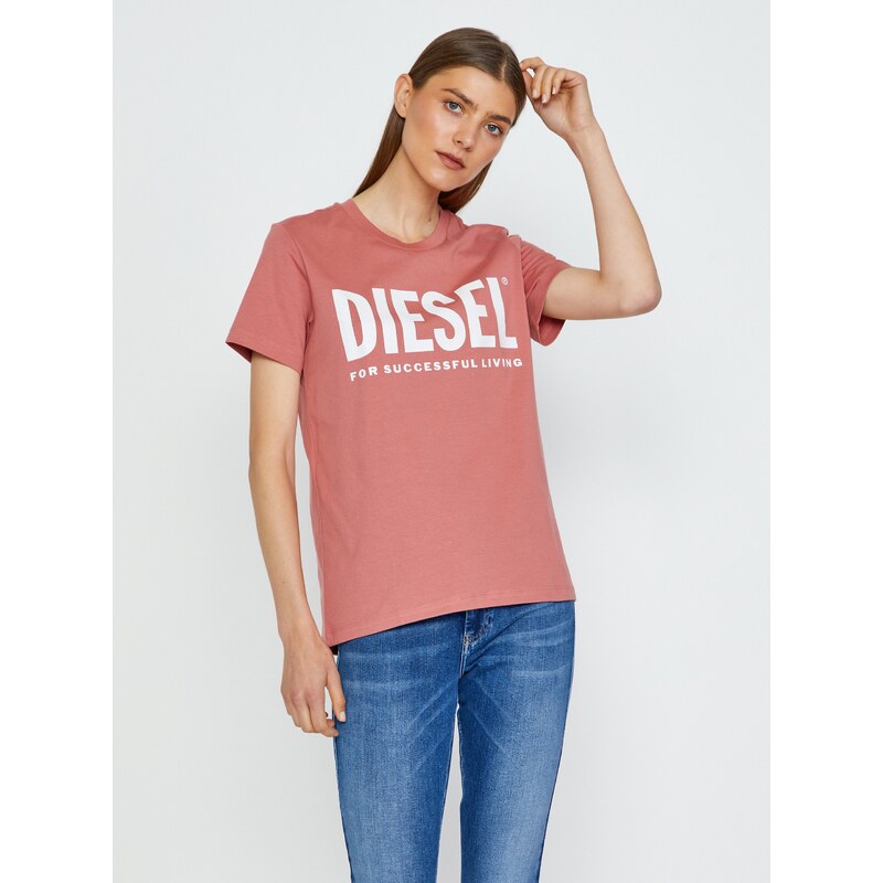 Růžové dámské tričko Diesel Sily-Ecologo - Dámské