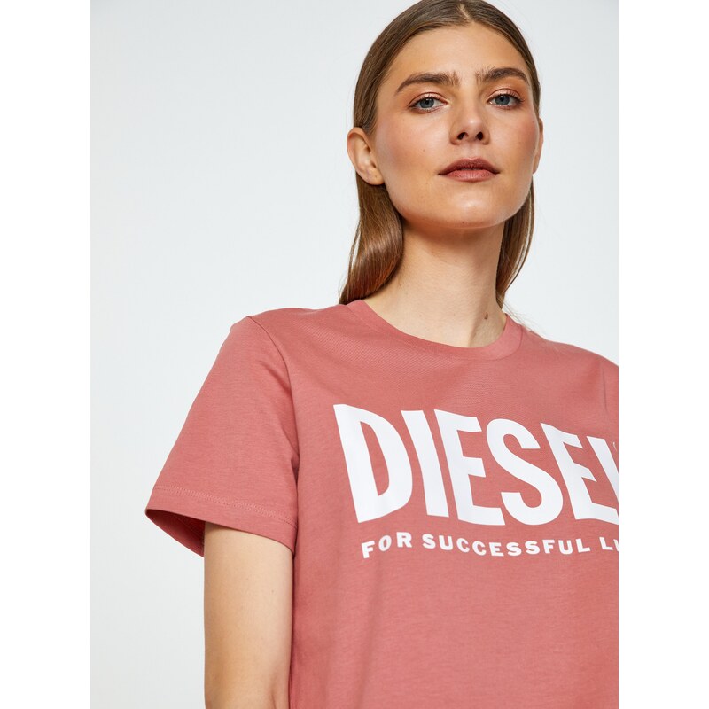 Růžové dámské tričko Diesel Sily-Ecologo - Dámské