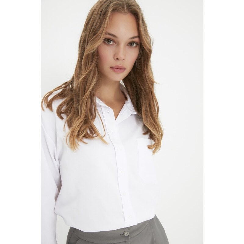 Trendyol White Boyfriend/Wide Fit Woven Shirt