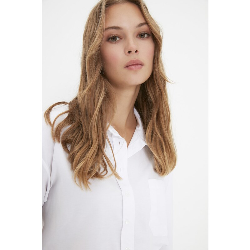 Trendyol White Boyfriend/Wide Fit Woven Shirt