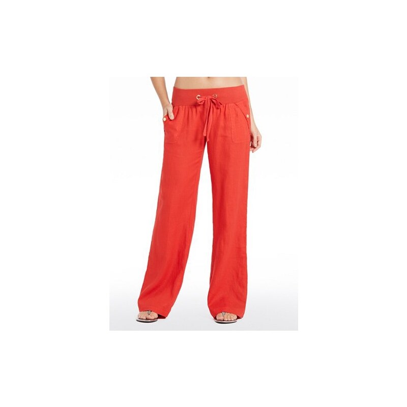 Kalhoty Guess Teagan Linen Pants červené