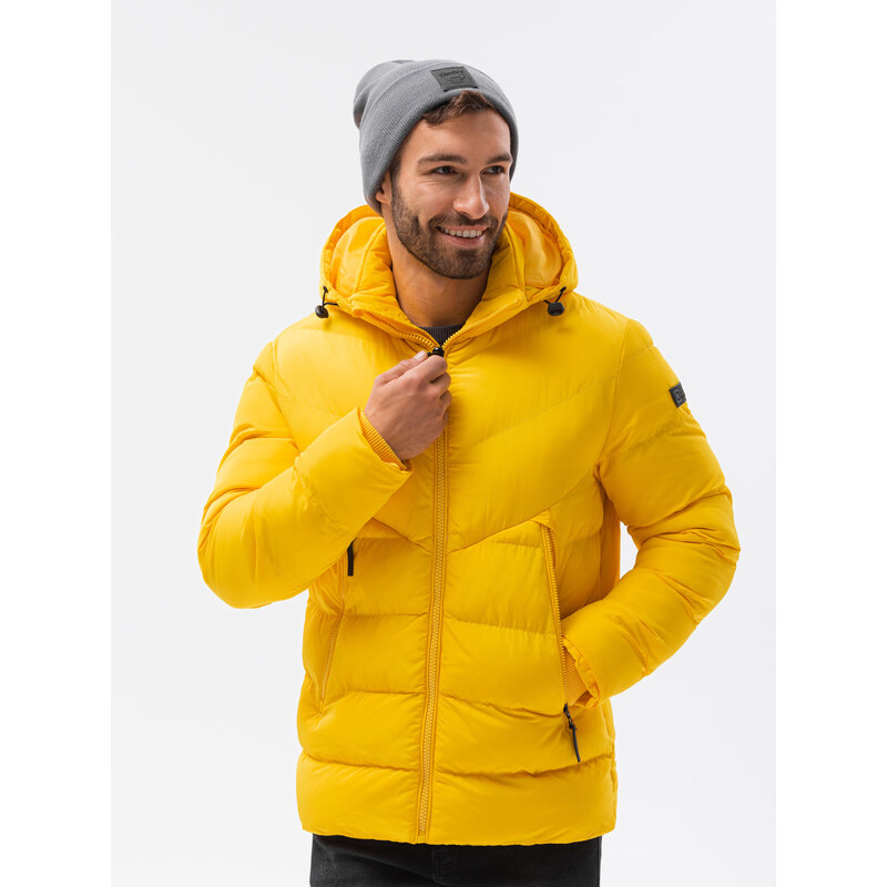 Ombre Clothing Pánská zimní bunda s neobvyklým prošíváním - žlutá V1 OM-JAHP-0127