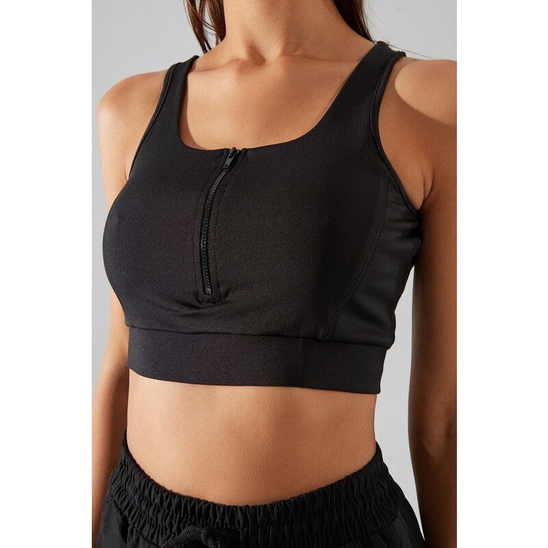 Trendyol Black Medium Support/Sculpting Zippered Sports Bra