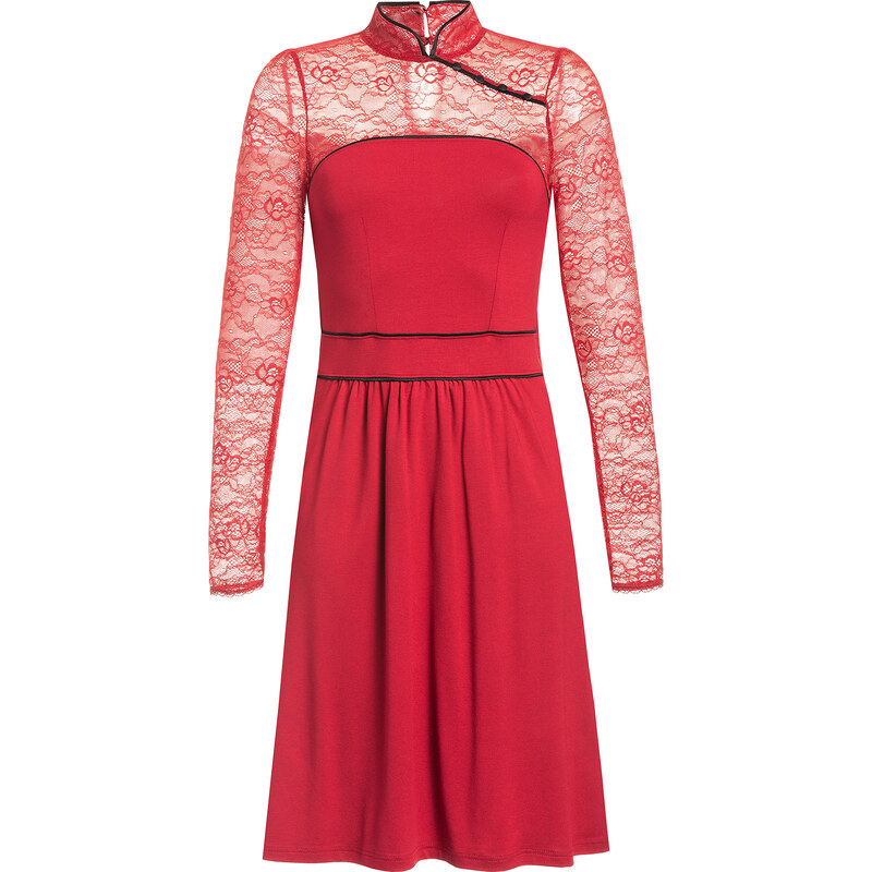 Krajkové šaty červené s dlouhým rukávem Vive Maria Asia night