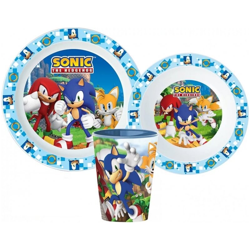 Stor Sada plastového nádobí / jídelní souprava Ježek Sonic s kelímkem - 3 díly