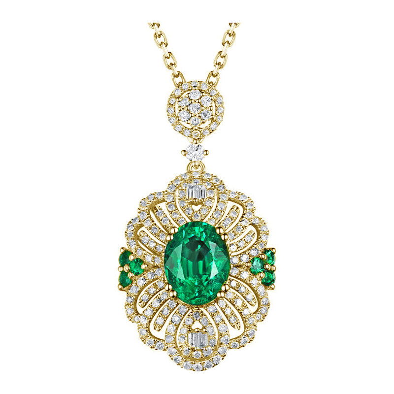 Eppi Zlatý náhrdelník se smaragdy a diamanty Kloe