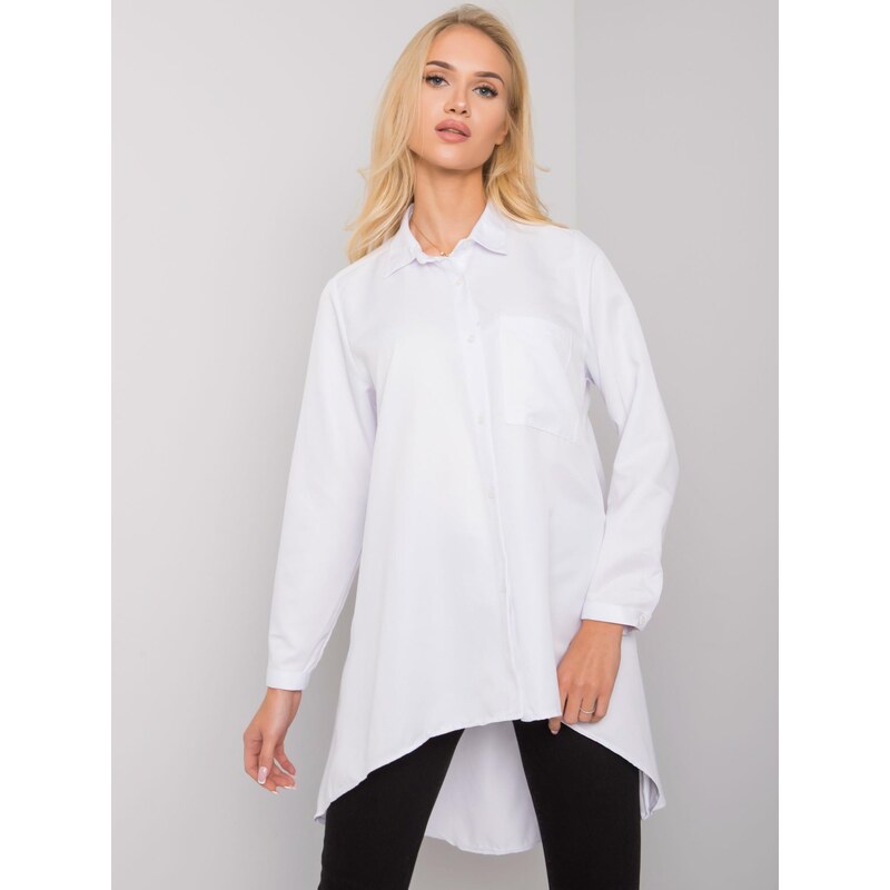 Fashionhunters Bílé tričko s delším zadním dílem