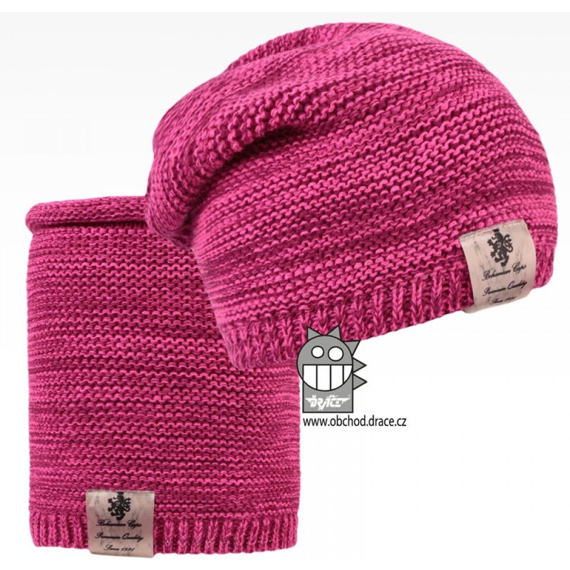 Čepice pletená a nákrčník Dráče - Colors set 25, růžový melír