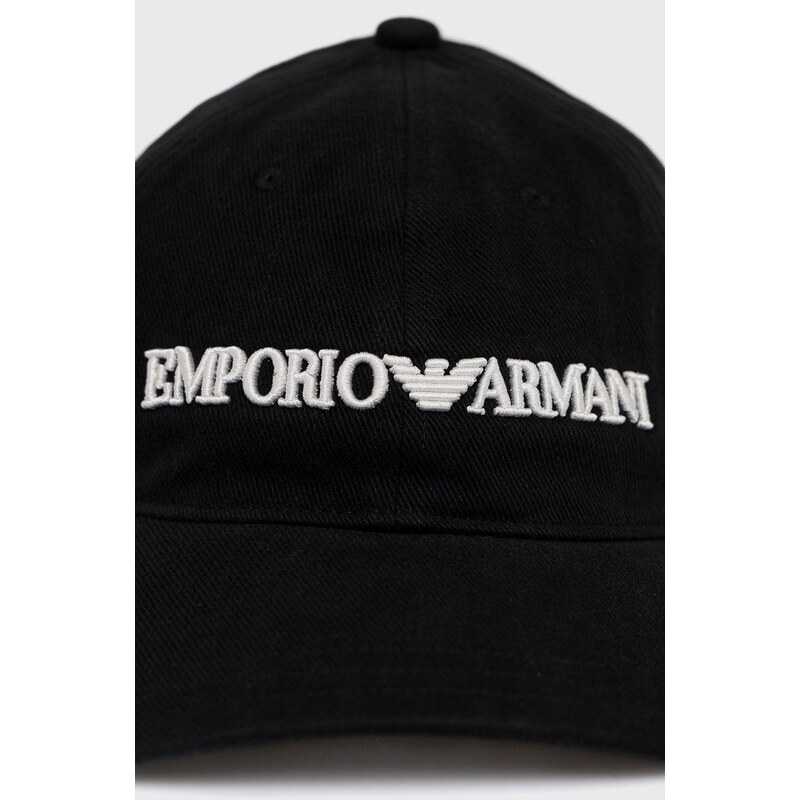 Bavlněná čepice Emporio Armani černá barva, s aplikací