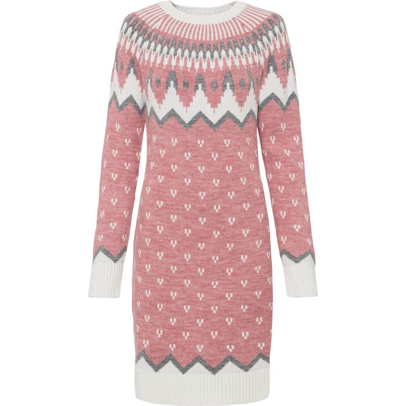 bonprix Pletené šaty s norským vzorem Růžová