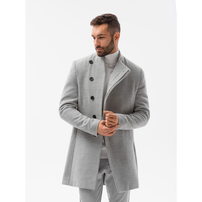 Ombre Clothing Pánský kabát Joachim šedá melange C501 (OM-COWC-0102)