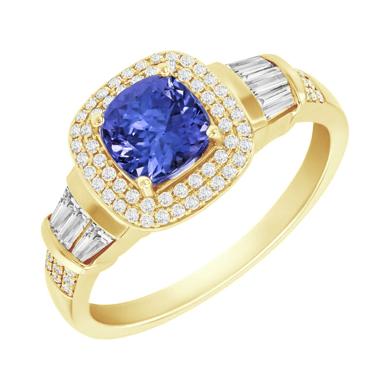 Eppi Královský zlatý prsten s cushion tanzanitem a diamanty Glenna