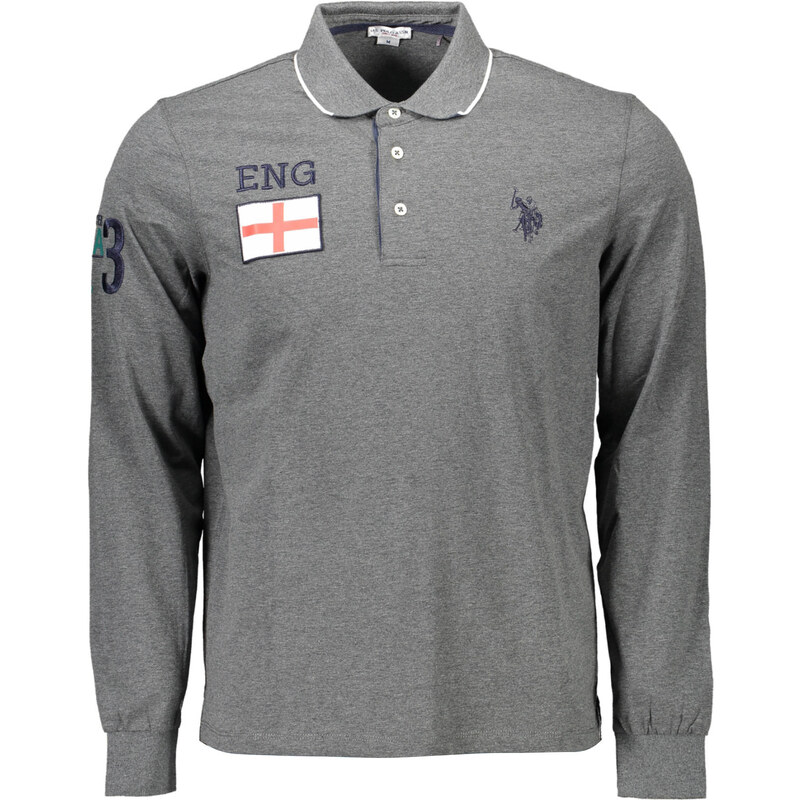 US Polo Assn Pánské šedé polokošile s dlouhým rukávem