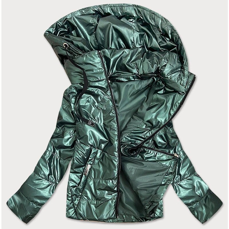 S'WEST Zelená lesklá dámská bunda s kapucí (B9575)