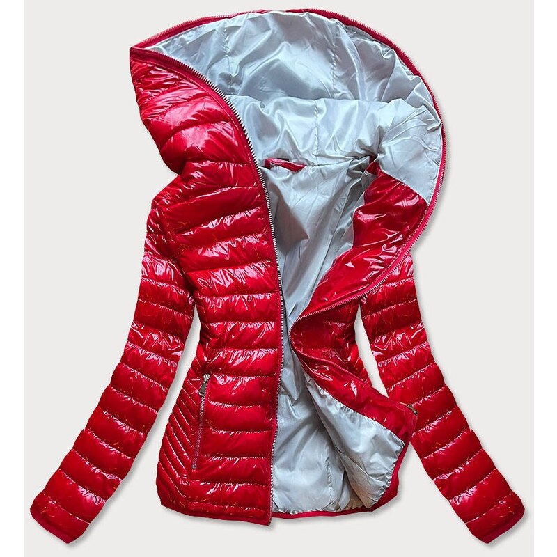 S'WEST Červená prošívaná dámská bunda s kapucí (B9561)
