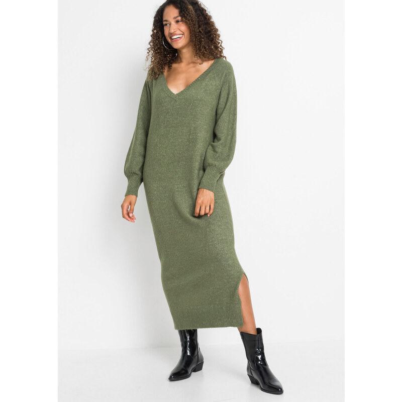 bonprix Oversize pletené šaty v délce midi zelená Žena 64276879
