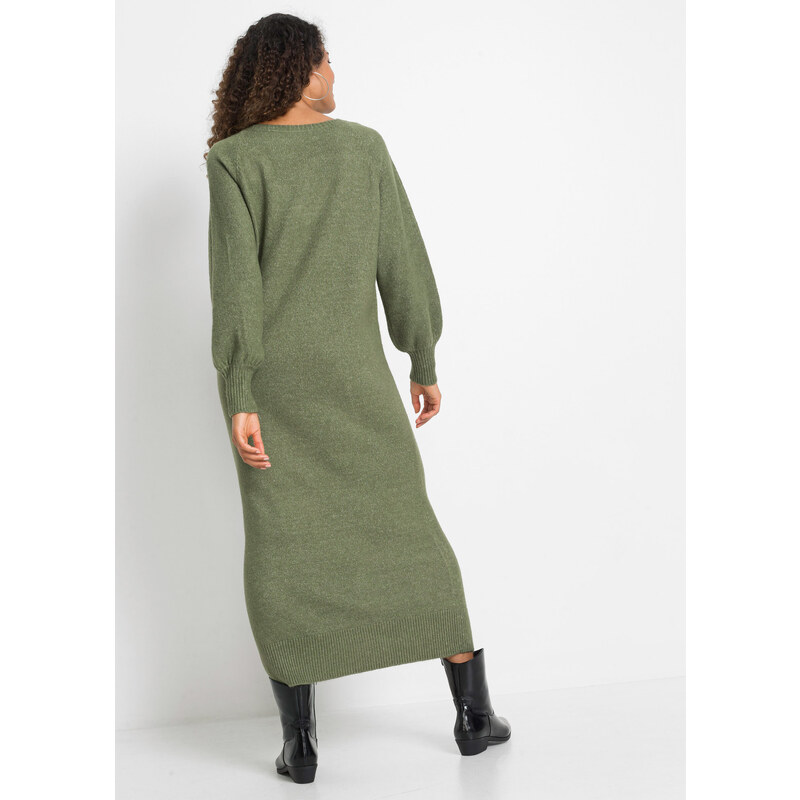 bonprix Oversize pletené šaty Zelená