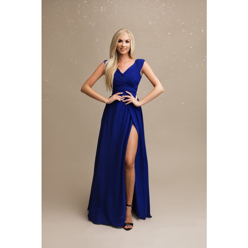 EVA & LOLA Společenské šaty pro družičky OPALE královsky modré Barva: Modrá,