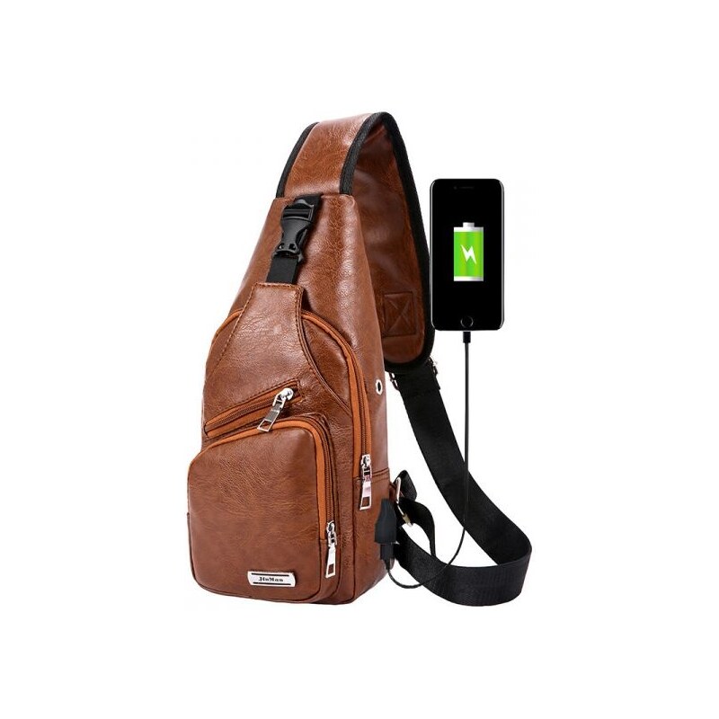 Jinman taška přes hruď a crossbody s USB Hnědá Lifestyle 190419091643H