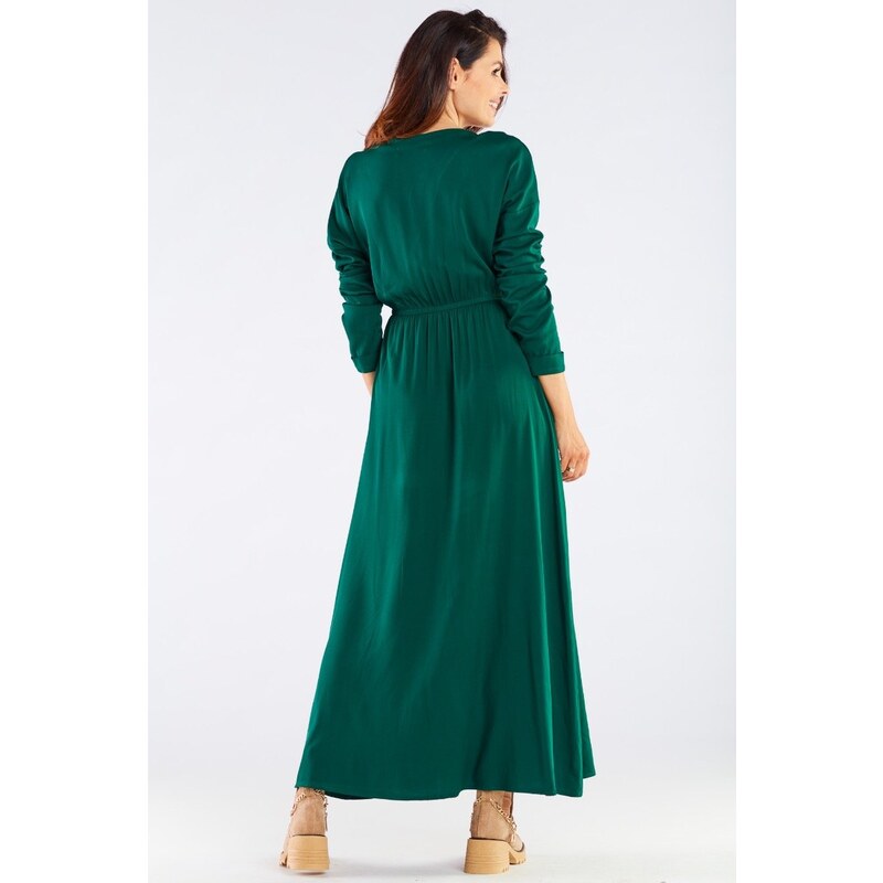 Awama Zelené maxi šaty s rozparkem A454