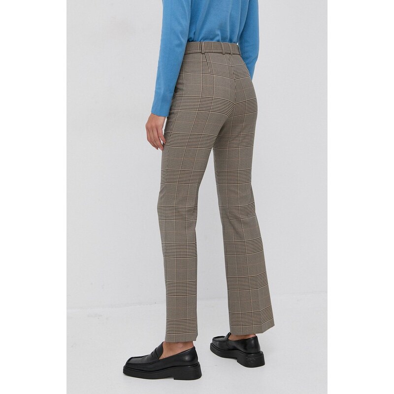 Kalhoty Boss dámské, béžová barva, jednoduché, high waist