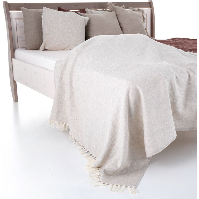 Tom Linen Lněný přehoz na postel s třásněmi Warsa Naural 140x170 cm