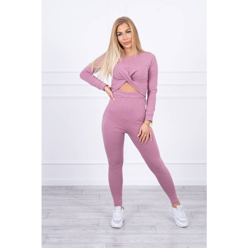 MladaModa Souprava crop-topové halenky a legín model 9329 fialová 64366256