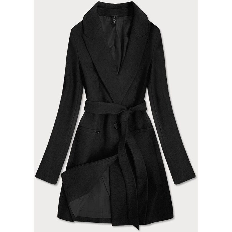 ROSSE LINE Klasický černý dámský kabát s přídavkem vlny (2715)