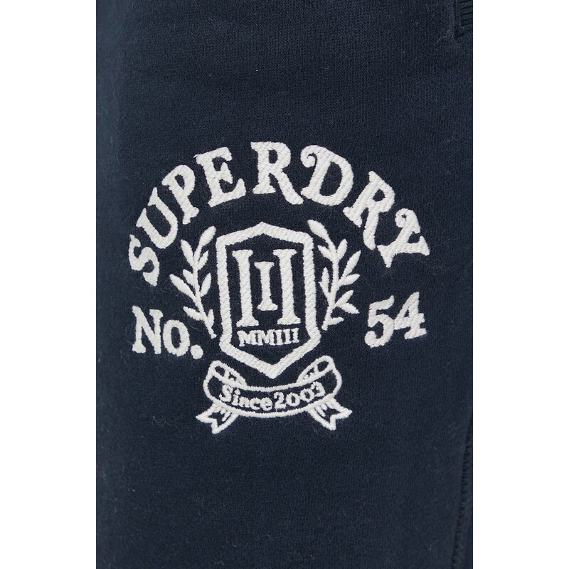 Kalhoty Superdry dámské, tmavomodrá barva, s aplikací