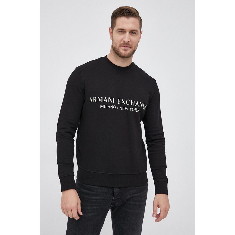 Bavlněná mikina Armani Exchange pánská, černá barva, s potiskem, 8NZM88 ZJKRZ NOS