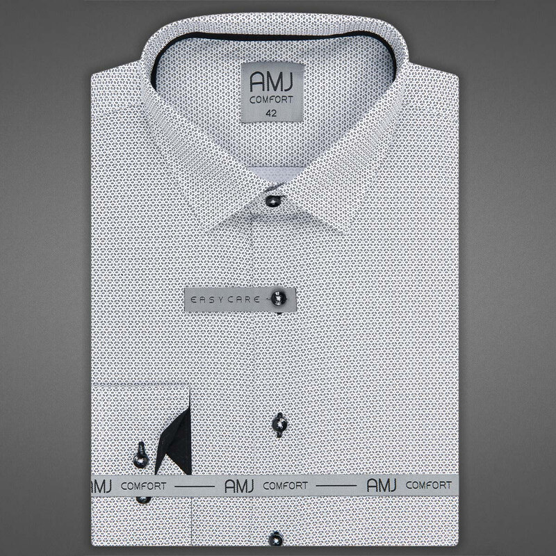 AMJ Pánská košile AMJ bavlněná, bílá zrníčkovaná VDBR1218, dlouhý rukáv, regular fit