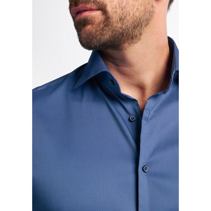 Pánská stretch šedo modrá elegantní košile s dlouhým rukávem ETERNA Modern Fit Easy iron