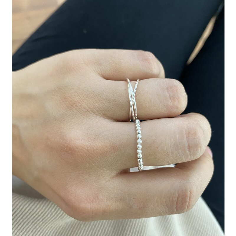 SYLVIENE Stříbrný trojitý propojený prstýnek simple