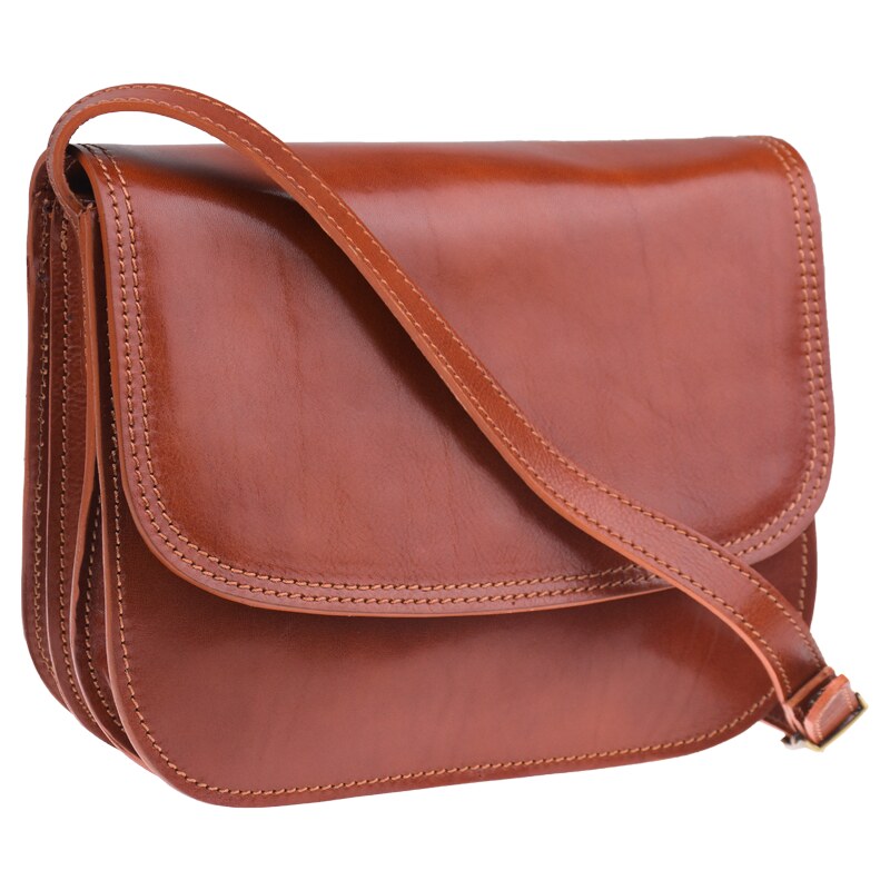 Hnědá kožená italská crossbody kabelka Simonetta Marrone Chiaro