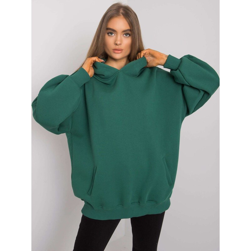 BASIC FEEL GOOD ZELENÁ OVERSIZE MIKINA BEZ POTISKU -GREEN Tmavě zelená